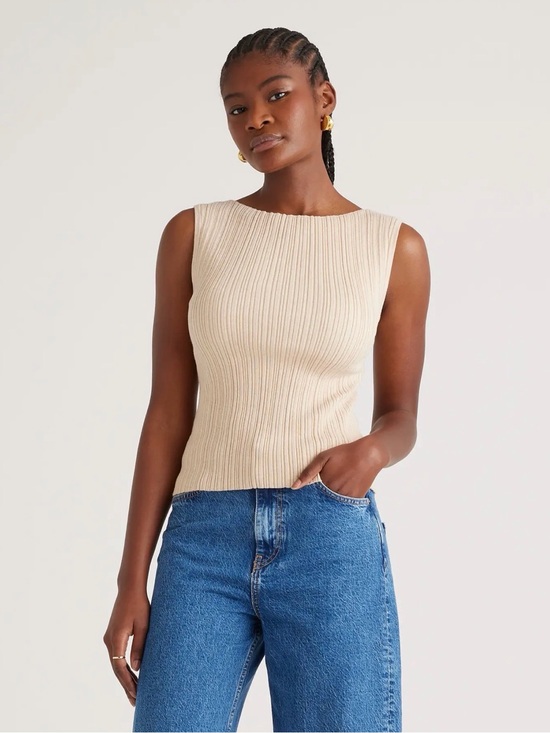 Quince Sweaters - Quince cotton cashmere ribbed tank-Oatmeal